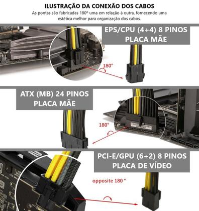 Imagem de Kit 4 Cabos Sleeved Preto Extensor Fonte Atx Gpu Eps Pci-e