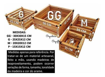 Imagem de Kit 4 Cachepot De Madeira Quadrado Tamanhos Gg G M E P Vaso Rústico Para Plantas Orquídeas Flores