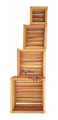 Imagem de Kit 4 Cachepot De Madeira Quadrado Tamanhos Gg G M E P Vaso Rústico Para Plantas Orquídeas Flores