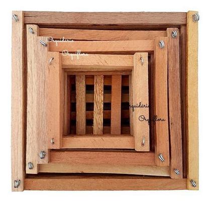 Imagem de Kit 4 Cachepot De Madeira Quadrado Tamanhos Gg G M E P Vaso Rústico Para Plantas Orquídeas Flores