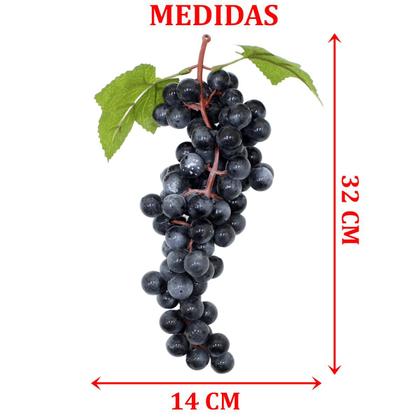Imagem de Kit 4 Cachos De Uva Preta Fruta Artificial De Silicone 32cm