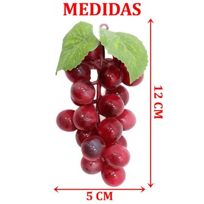 Imagem de Kit 4 Cachos De Uva Vermelha Fruta Artificial Silicone 12cm