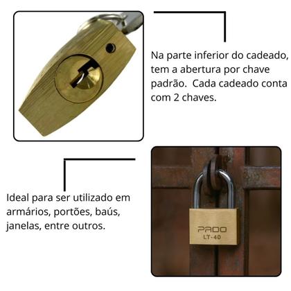 Imagem de Kit 4 Cadeado 40mm Mesmo Segredos Iguais Com 8 Chaves Pado