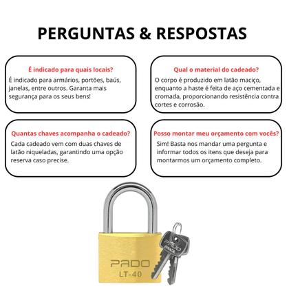 Imagem de Kit 4 Cadeado 40mm Mesmo Segredos Iguais Com 8 Chaves Pado
