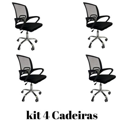Imagem de Kit 4 Cadeira Escritório Secretária Giratória Ergonômica Modelo Ascend Base Cromada com Rodinha e regulagem de altura Com Laudo NR17