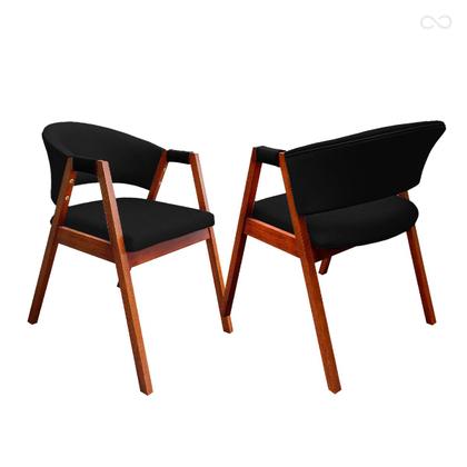 Imagem de Kit 4 Cadeira Poltrona para Sala de Jantar Ravena em Madeira Castanho Suede Preto CCS