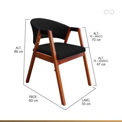 Imagem de Kit 4 Cadeira Poltrona para Sala de Jantar Ravena em Madeira Castanho Suede Preto CCS