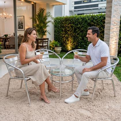 Imagem de Kit 4 Cadeiras 1 Mesa Alumínio Varanda Área Externa Jardim
