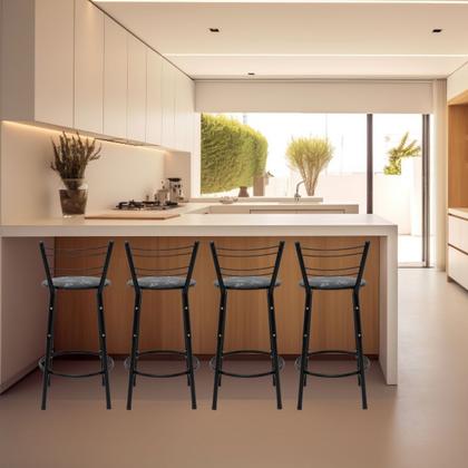 Imagem de Kit 4 Cadeiras 60cm Para Balcão Flórida Preta Bistrô Bar Cozinha Gourmet Ilha Área de Lazer Piscina Bancada