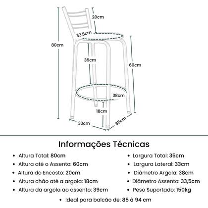 Imagem de Kit 4 Cadeiras 60cm Para Balcão Flórida Preta Bistrô Bar Cozinha Gourmet Ilha Área de Lazer Piscina Bancada