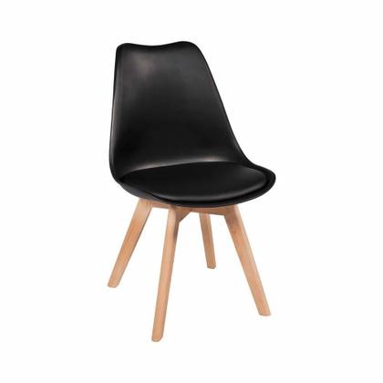Imagem de Kit 4 Cadeiras Charles Eames Estofada Base Madeira - Preta