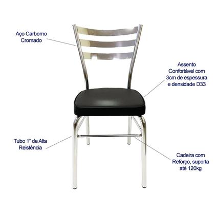 Imagem de Kit 4 Cadeiras de COZINHA com reforço cromada assento grosso preto
