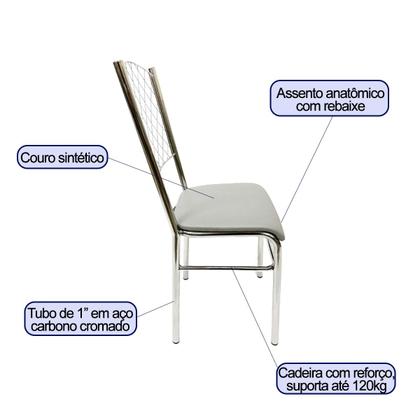 Imagem de Kit 4 Cadeiras de Cozinha com reforço cromada encosto grade assento cinza