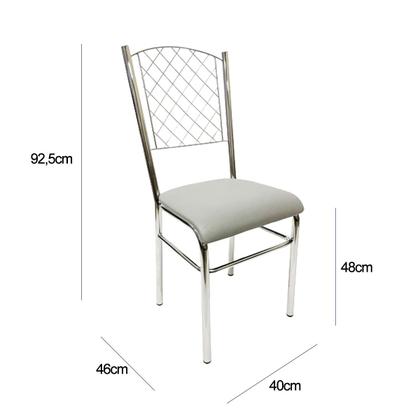 Imagem de Kit 4 Cadeiras de Cozinha com reforço cromada encosto grade assento cinza
