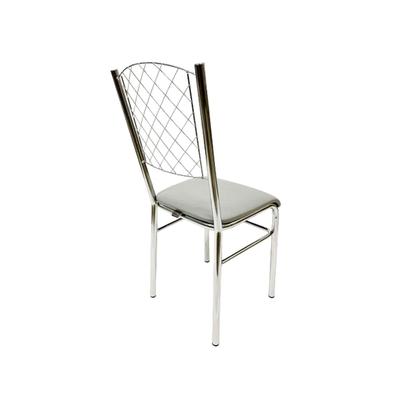 Imagem de Kit 4 Cadeiras de Cozinha com reforço cromada encosto grade assento cinza