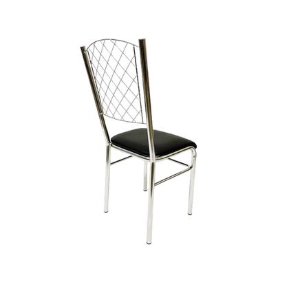 Imagem de Kit 4 Cadeiras de Cozinha com reforço cromada encosto grade assento preto - Poltronas do Sul