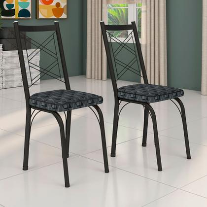 Imagem de Kit 4 Cadeiras de Cozinha Delaware Estampado Mosaico Silver Pés de Ferro Preto - Pallazio