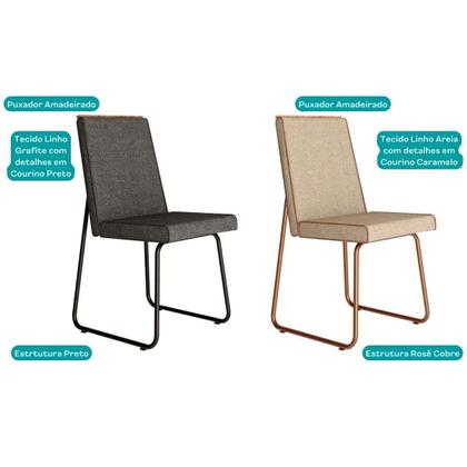 Imagem de Kit 4 Cadeiras de Cozinha Lira 1752 4 Uni Rose/Linho Areia/Courano Caramelo - Carraro