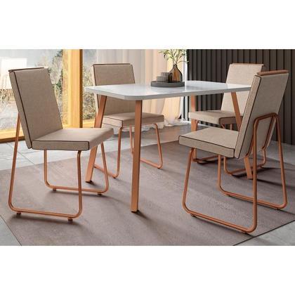 Imagem de Kit 4 Cadeiras de Cozinha Lira 1752 4 Uni Rose/Linho Areia/Courano Caramelo - Carraro