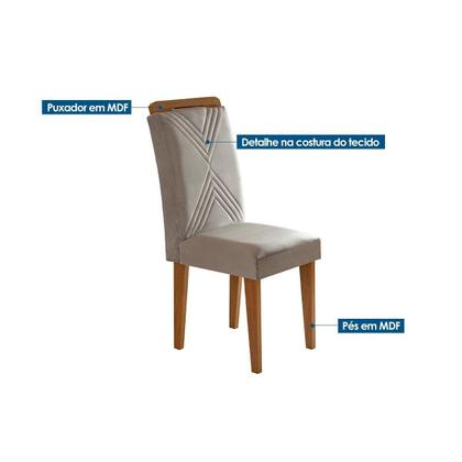 Imagem de Kit 4 Cadeiras de Cozinha Luna Tampo Madeirado c/ Vidro Canto Curvo 120x80 e 4 Cadeiras Amsterdã Imbuia/Suede Creme - Rufato