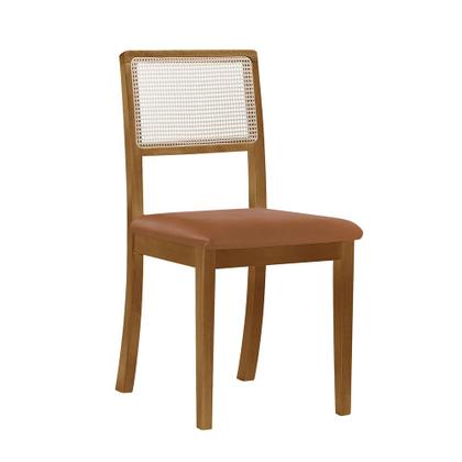 Imagem de Kit 4 Cadeiras de Jantar Luxo Madeira Maciça Mel Encosto Telinha Palha Estofada Couro Pu Caramelo R
