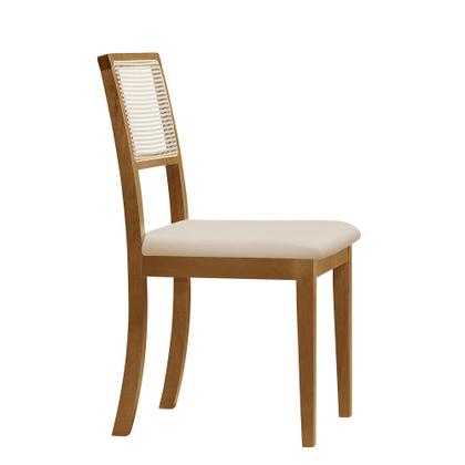 Imagem de Kit 4 Cadeiras de Jantar Palha Estofadas Veludo Bege Encosto Tela Sextavada Rubi Madeira Maciça Mel