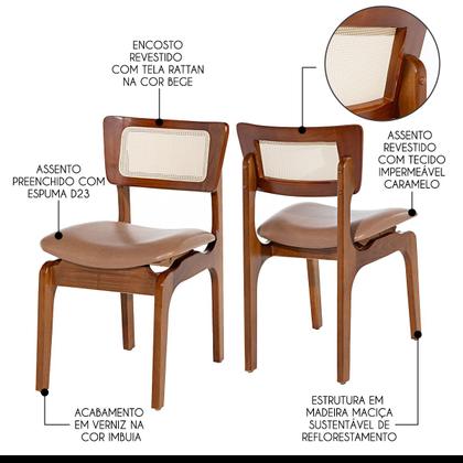 Imagem de Kit 4 Cadeiras de Jantar Portugal em Madeira Imbuia com Tela Rattan Impermeável Caramelo L85
