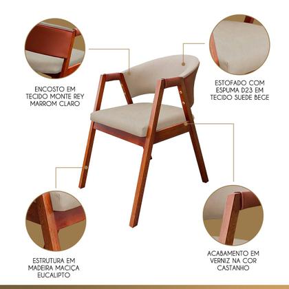 Imagem de Kit 4 Cadeiras de Madeira para Sala Ravena Suede Bege Monte Rey CCS