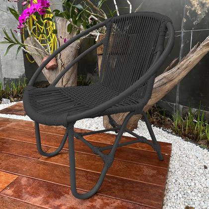 Imagem de Kit 4 Cadeiras Decorativa Julia em Corda Náutica e Base em Alumínio Preta/preta