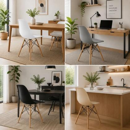 Imagem de Kit 4 Cadeiras Eames Eiffel DSW Brancas Polipropileno Pés Madeira Suporta até 120kg