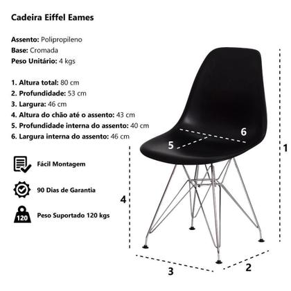 Imagem de Kit 4 Cadeiras Eiffel Eames Preta Base Cromada Sala Cozinha