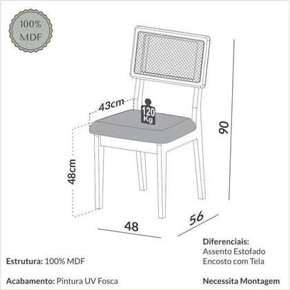 Imagem de Kit 4 Cadeiras Estofadas Encosto Telado Estrutura 100% MDF Bolonha Marrom/Freijó/Bege Rústico