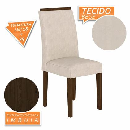 Imagem de Kit 4 Cadeiras Estofadas Londres Imbuia/bege - Moveis Arapongas