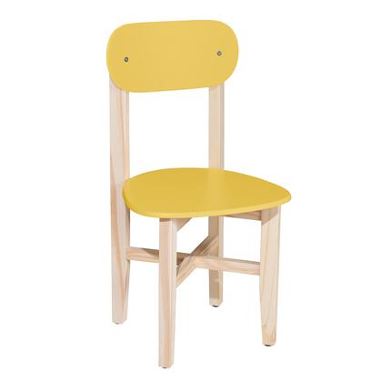 Imagem de Kit 4 Cadeiras Infantil para Refeitório Assento e Encosto Amarelo Base Madeira