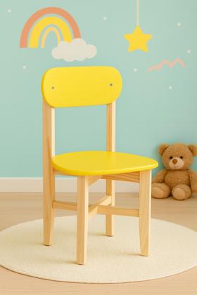 Imagem de Kit 4 Cadeiras Infantil para Refeitório Assento e Encosto Amarelo Base Madeira