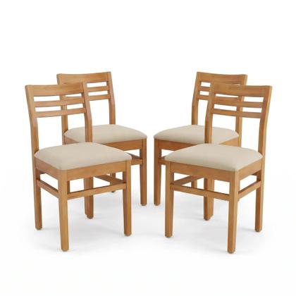 Imagem de Kit 4 Cadeiras para Sala de Jantar Estofadas em Madeira Maciça Diamante Natural Bege Marrom