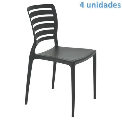 Imagem de Kit 4 cadeiras plastica monobloco sofia preta encosto vazado horizontal tramontina