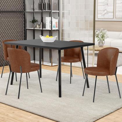 Imagem de Kit 4 Cadeiras Sala de Jantar Estofada Gavi L02 material sintético Marrom - Lyam Decor