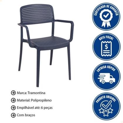 Imagem de Kit 4 Cadeiras Tramontina Serena em Polipropileno Azul Navy com Braços 92097030