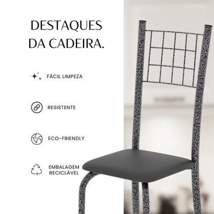 Imagem de Kit 4 Cadeiras Tubular 95x37x40 Cm Dany Preto/ Martelado Prata