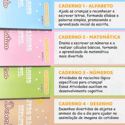 Imagem de Kit 4 Cadernos Mágico Caligrafia em Português Reutilizável com Caneta +10  Refil - DS Boutique