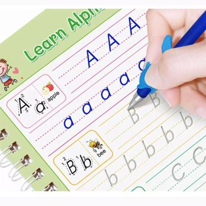 Imagem de Kit 4 Cadernos Mágico Caligrafia em Português Reutilizável com Caneta +10  Refil - DS Boutique