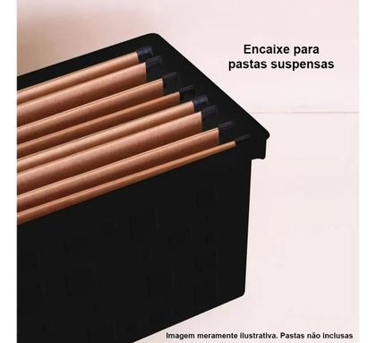 Imagem de Kit 4 Caixa Arquivo Multiuso Larga Pasta Suspensa Dello Preto