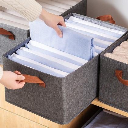 Kit 4 Caixas Organizadora De Armário Gaveta Guarda Roupa Decorativo Cesto Com Alça Tecido Retangular Closet Lavável Caixa Multifuncional - Importado Imagem de Kit 4 Caixas Organizadora De Armário Gaveta Guarda Roupa Decorativo Cesto Com Alça Tecido Retangular Closet Lavável Caixa Multifuncional