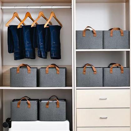 Kit 4 Caixas Organizadora De Armário Gaveta Guarda Roupa Decorativo Cesto Com Alça Tecido Retangular Closet Lavável Caixa Multifuncional - Importado Imagem de Kit 4 Caixas Organizadora De Armário Gaveta Guarda Roupa Decorativo Cesto Com Alça Tecido Retangular Closet Lavável Caixa Multifuncional