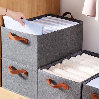 Kit 4 Caixas Organizadora De Armário Gaveta Guarda Roupa Decorativo Cesto Com Alça Tecido Retangular Closet Lavável Caixa Multifuncional - Importado Imagem de Kit 4 Caixas Organizadora De Armário Gaveta Guarda Roupa Decorativo Cesto Com Alça Tecido Retangular Closet Lavável Caixa Multifuncional