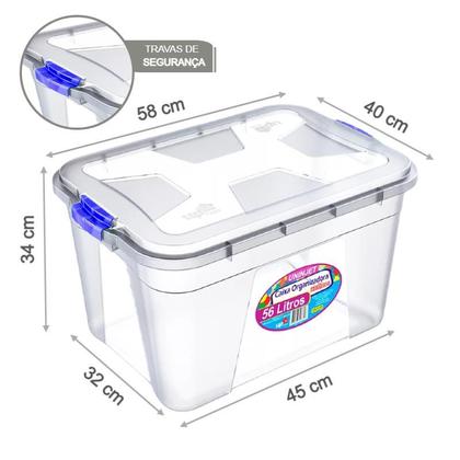 Kit 4 Caixas Organizadora Multiuso Transparente 56 Litros - Uninjet Imagem de Kit 4 Caixas Organizadora Multiuso Transparente 56 Litros