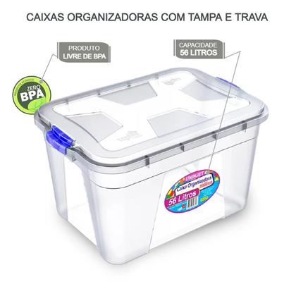 Kit 4 Caixas Organizadora Multiuso Transparente 56 Litros - Uninjet Imagem de Kit 4 Caixas Organizadora Multiuso Transparente 56 Litros