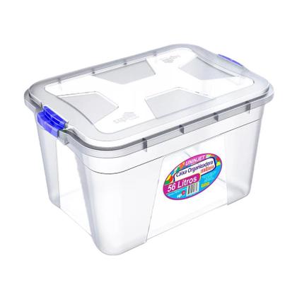 Kit 4 Caixas Organizadora Multiuso Transparente 56 Litros - Uninjet Imagem de Kit 4 Caixas Organizadora Multiuso Transparente 56 Litros