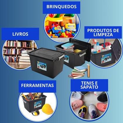 Imagem de Kit 4 Caixas Organizadoras Com Tampa E Trava 56 Litros Grande Resistente Preta